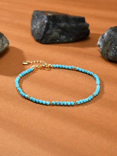 1pc Bohemian 18K Gold Plated Natural Turquoise Stone Women Anklet