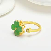 1pc Zirconia Rotating Clover Ring, Suitable For Women's Daily Wear - Green - View 6