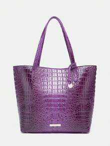 Women's Shoulder Bag European And American Style Crocodile Print Tote Bag Blue Large Capacity Commuter Tote Bag With Coin Purse Blue Crocodile Leather Tote Bag Large-Capacity Mother-In-Law Bag Fashionable And Versatile Handbag - Bold Plum - 查看 4