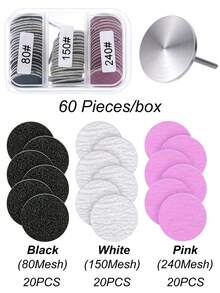 (#80#150#240Grit)60Pcs Sanding Paper With 1pc Metal Disc Nail Drill Bit 25mm Pedicure Disc Replacement Sanding Discs Bits For Nail Drill Foot Files Electric Remover Dead Manicure Tool Accessories - Multicolor - View 6