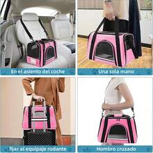 Mochila grande para mascotas, Bolsa Mascotas Plegable Transportadora Gato Perro  Portátil.ideal para gatos, perros y otros animales pequeños,Viajar con tu mascota es fácil. La maleta cómoda y diseñada para viajar en avión,¡Esta bolsa portátil permite llevar fácilmente a su mascota en el automóvil, en el tren o incluso en el avión!Bien ventilado y súper cómodo para conducir. El espacio de almacenamiento adicional y los bolsillos permiten mucho lugar para bocadillos, juguetes, alimentos y otras necesidades.Versátil  Se puede usar como bolso de mano o bandolera gracias a su correa ajustable. - Rosa rosa - Ver 7