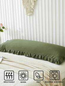 1pc Bohemian Ruffled Long Pillow Case - Soft Polyester Fabric, Olive Green Texture, Suitable For Bedroom Sofa - Decorative Lumbar Pillow, Winter Decor, Unisex, All Season - Army Green - View 6