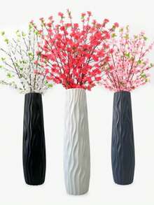 大型落地花瓶，简约水培塑料陶瓷质感，白/黑，欧式家居干花装饰，客厅装饰，大型复古几何塑料花瓶 - 耐用，多色，复古风格桌面装饰 | 经典圆柱形花瓶，无需电池，落地花瓶 | 复古装饰 | 耐用塑料花瓶 - 大花瓶/小花瓶 - 查看 1