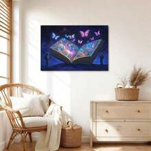 1 Piece Framed Astronaut Universe Book Encounter Butterfly Art Canvas Painting Print Poster, Suitable For Living Room, Bathroom, Bedroom, Hotel, B&B, Apartment, Villa, Gallery, Classroom, Corridor, Studio, Children's Room, Nursery, Kindergarten, Study, Office Wall Decoration Ready To Hang - 白色 - 查看 4