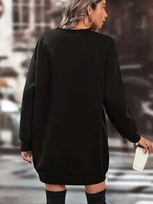 una pieza Vestido de Jersey de Cuello Redondo para Mujer Estilo Navideño con Diseño de Bow y Hojas Festivas Moda Casual Suave y Cómodo para Celebraciones de Invierno Outfit de Navidad Bonito y E - Negro - Ver 3