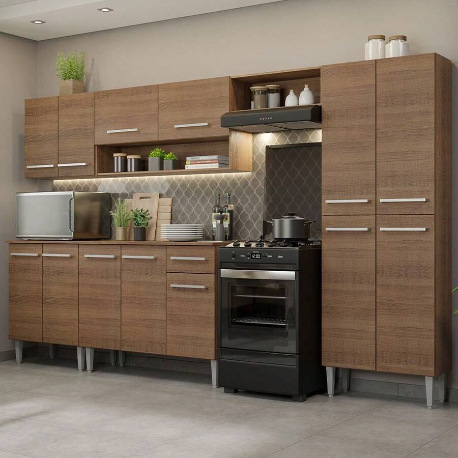 Cocina Integral Completa Modular Madesa Emilly 293cm Marrón 01