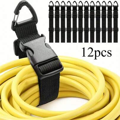 12 piezas Organizador de cable de extensión ajustable de alta resistencia con instalación sin herramientas - Soporte de cable de polipropileno negro, gestión de cables segura para garaje, taller, organizadores del hogar, construcción resistente, organización del taller, oficina en casa - Versátil