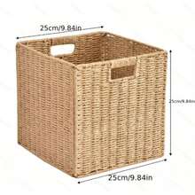 1pc Paper Rope Woven Square Storage Basket With Transparent Window And Handle, Foldable, Space-Saving, Natural Material, Suitable For Bedroom, Kitchen, Bathroom, Toy Storage, Organizer Box, Multi-Purpose Storage Box For Clothes, Blankets, Miscellaneous Items, Practical And Decorative. - Khaki - View 5