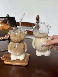 1个卡通熊玻璃咖啡杯，趣味生日礼物，创意可爱，适合开学、生日/节日派对/圣诞节，也可作为玻璃水瓶或情人节礼物。 - 彩色 - 查看 4