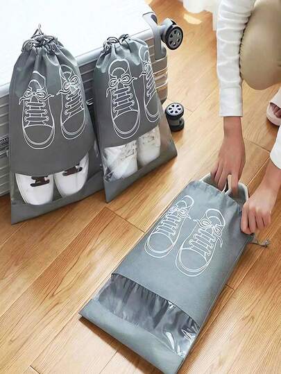 5/10pcs Travel Portable Shoe Storage Bags - Waterproof Transparent Bags, Non-Woven Fabric Shoe Organizer Bags, Closet Organizer, Dust Proof Bags, Clothes Sorting Hanging Bags