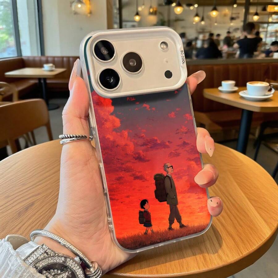 Funda de Teléfono Diseño de Pareja de Anime Cielo Rojo Para iPhone 14 13 12 11 Pro Max y Galaxy S23 S22 S21 Plus Opción de Regalo Ideal Para Todas las Estaciones - Negro - Ver 1