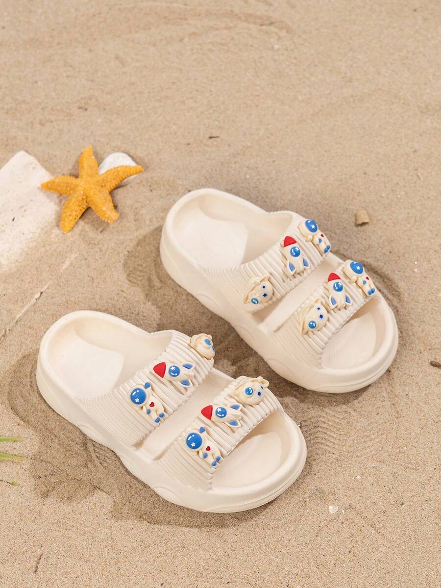 1双儿童/幼儿夏季套脚编织带耐用防滑EVA休闲沙滩度假时尚火箭凉鞋 - 米色 - 查看 1