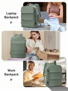 Unisex Large Travel Backpack, Business Laptop Backpack, Carry-On Size 42x20x32cm, Meets Airline Standards, Water-Resistant, Multi-Function Separate Shoe Compartment, Wet & Dry Separation, Suitable For Students, Commuting, Laptop, Vacation Travel - Army Green - View 10