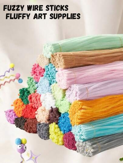 DIY雪尼尔绒条超值装，粗扭雪尼尔绒条，多种颜色可选，雪尼尔绒条装饰，适用于DIY花艺项目，雪尼尔绒条工艺材料，蓬松雪尼尔金属丝棒，雪尼尔工艺美术和手工装饰品，雪尼尔绒条，适用于手工制作、人造花卉摆设、情人节、母亲节礼物