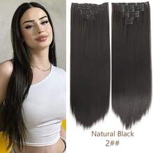 Clip In Hair Extensions 7 Pieces/Set 16 Clip Hair Extensions Black Long Straight Hair Natural Gradual Change Wig Heat Resistant Fiber Synthetic Hairpieces For Women Girls Daily Use - Multicolor - View 19