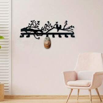 Hello Young Fashionable Black Metal Hanger, Wall Mounted Bird Branch Design, Easy To Install Entrance Organizer, Modern Minimalist Key Holder, Decorative Bag Holder, Metal Wall Hanger