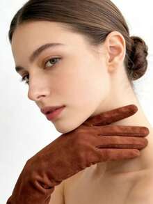 1 Pair Elegant Women's Long Suede Arm Warmers, Suitable For Parties, Outings, Girls' Birthdays, And Can Be Used As Gloves, Autumn/Winter - A - View 3