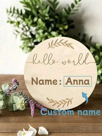 1ชิ้น การ์ดบอกช่วงเวลาสำคัญชื่อไม้แบบกำหนดเอง, บอร์ดข่าวสารวัยรุ่นไม้ "Hello World" การ์ดบอกช่วงเวลาสำคัญ, ของที่ระลึกไม้ ทำจากไม้ธรรมชาติ