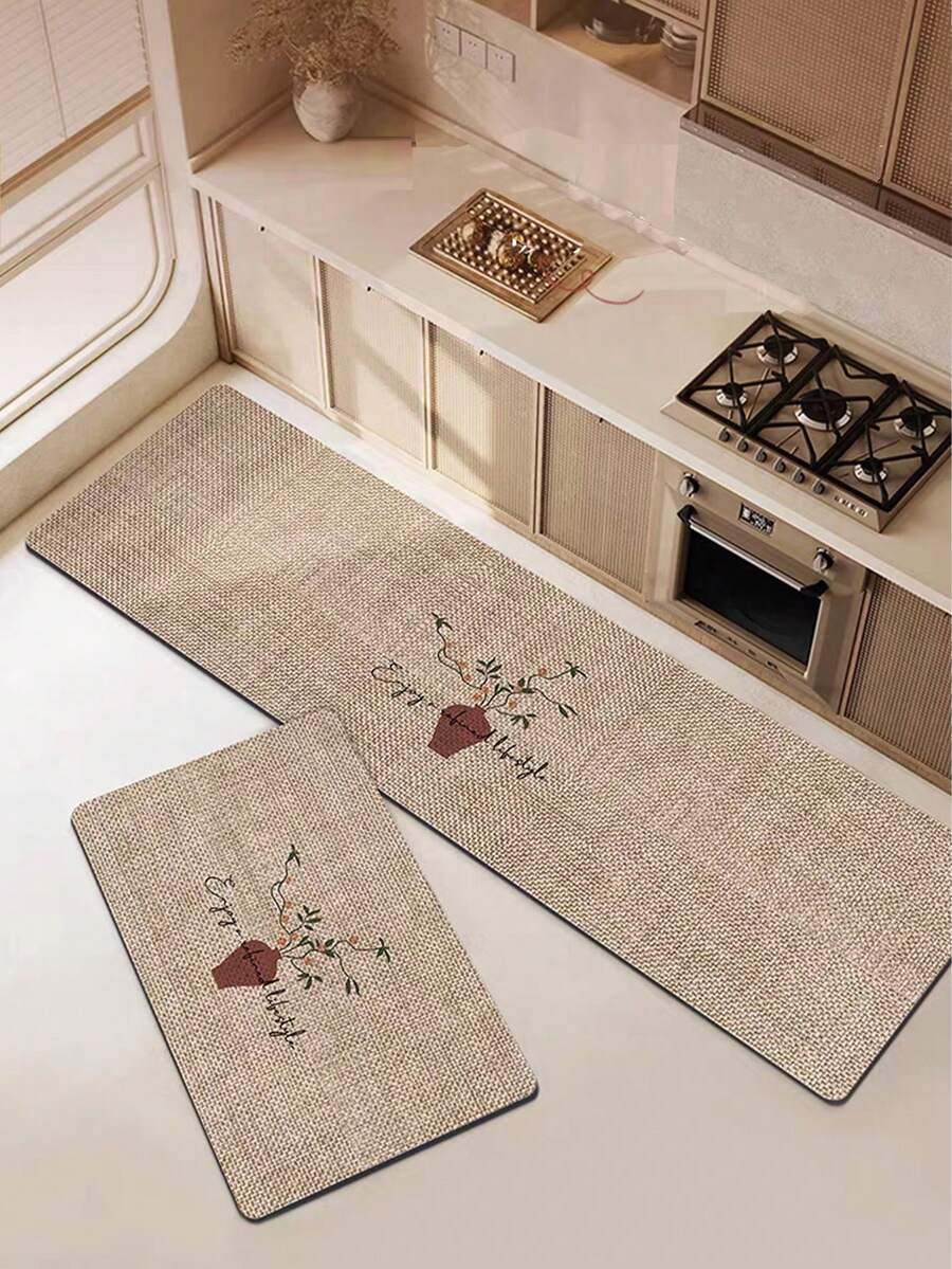 [HOT!!!] 1pc Soft Rubber Kitchen Mat, 3.5mm Thick Kitchen Rug, Plum Blossom Floral Patterned Design, Minimalist & Fashionable Style, Water-Absorbent Kitchen Mat, Can Be Customized To Fit Kitchen, Made Of Surface Fabric, Middle Sponge Layer, Bottom Rubber Layer, Suitable For Kitchen Rugs, Kitchen Decor, Wedding Decor, Home Decor, Bathroom Mats, Entryway Mats, Laundry Room Mats, Hallway Runners, Living Room Mats, Etc.