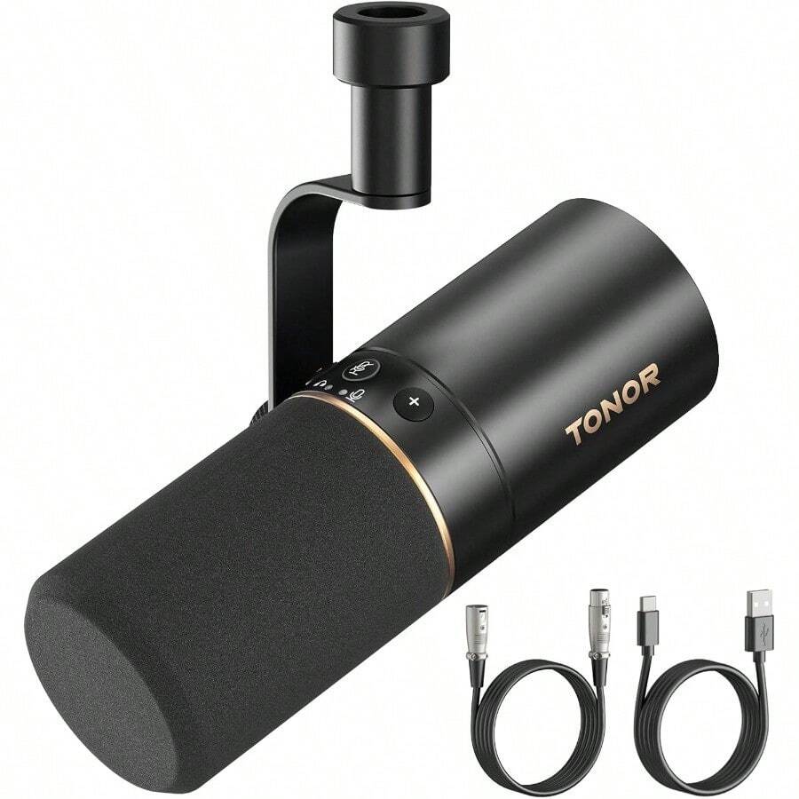 Micrófono Dinámico USB/XLR para PC TONOR Profesional microphone Vocal con 24Bit/96kHz Mic de condensador con 3.5mm jack auriculares Botón Mute para Podcast Estudio Streaming Grabación TD510 - Negro - Ver 1