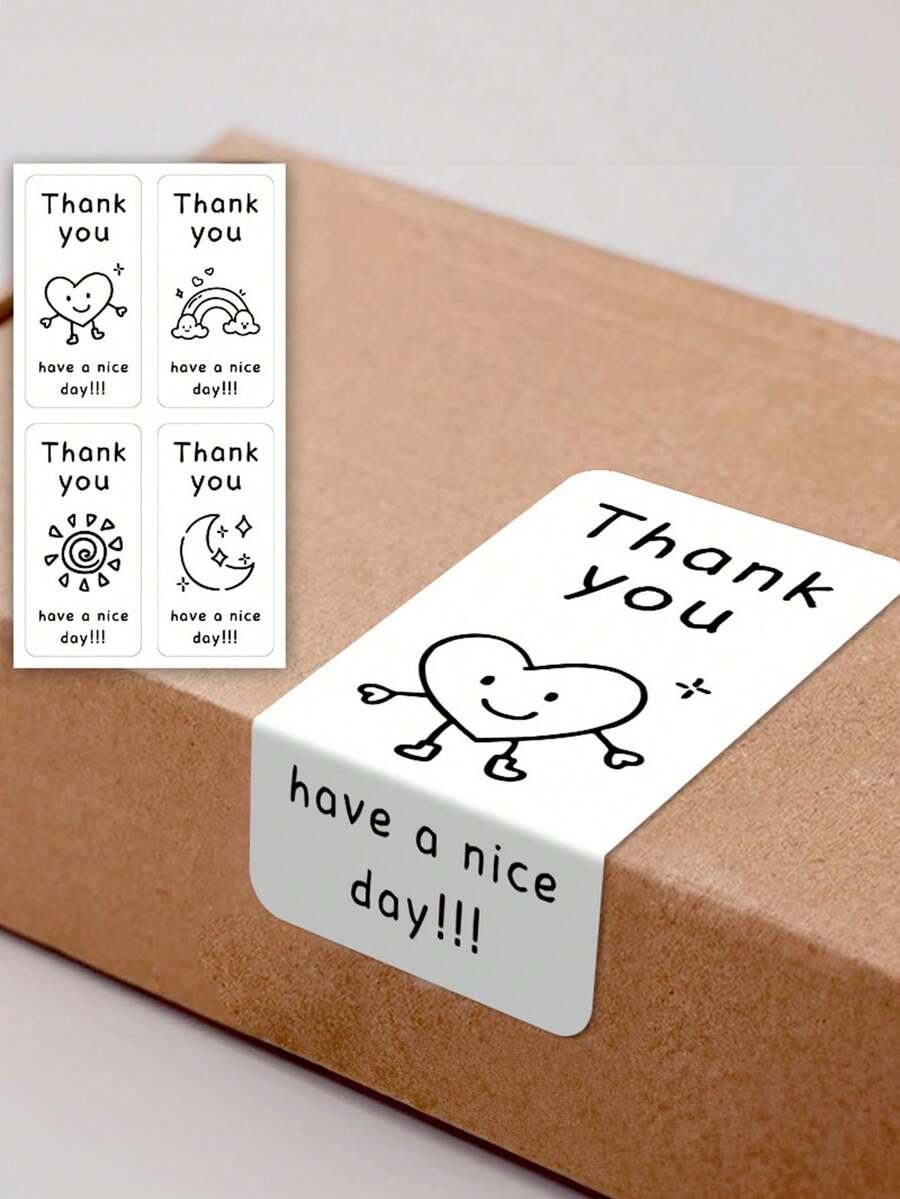 100 Stickers For Sealing Gift Boxes, Decorative Stickers For Dessert Cake Boxes, Adhesive Labels, And Thank You Stickers For Takeout Packaging. - Multicolor - View 1