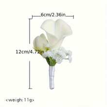 White Wrist Corsage And Boutonniere Set, Calla Lily Corsage Hand For Women, Boutonniere For Men Wedding Flowers Accessories Prom Decor Party Suit Decoration - White - View 6