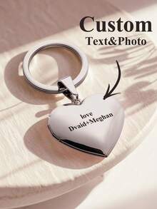 1pc Customized Heart-Shaped Photo Box Keychain, Personalized Photo Keychain, Custom Picture Insert, Elegant Metal Finish, Customized Wedding Photo Travel - Multicolor - View 3