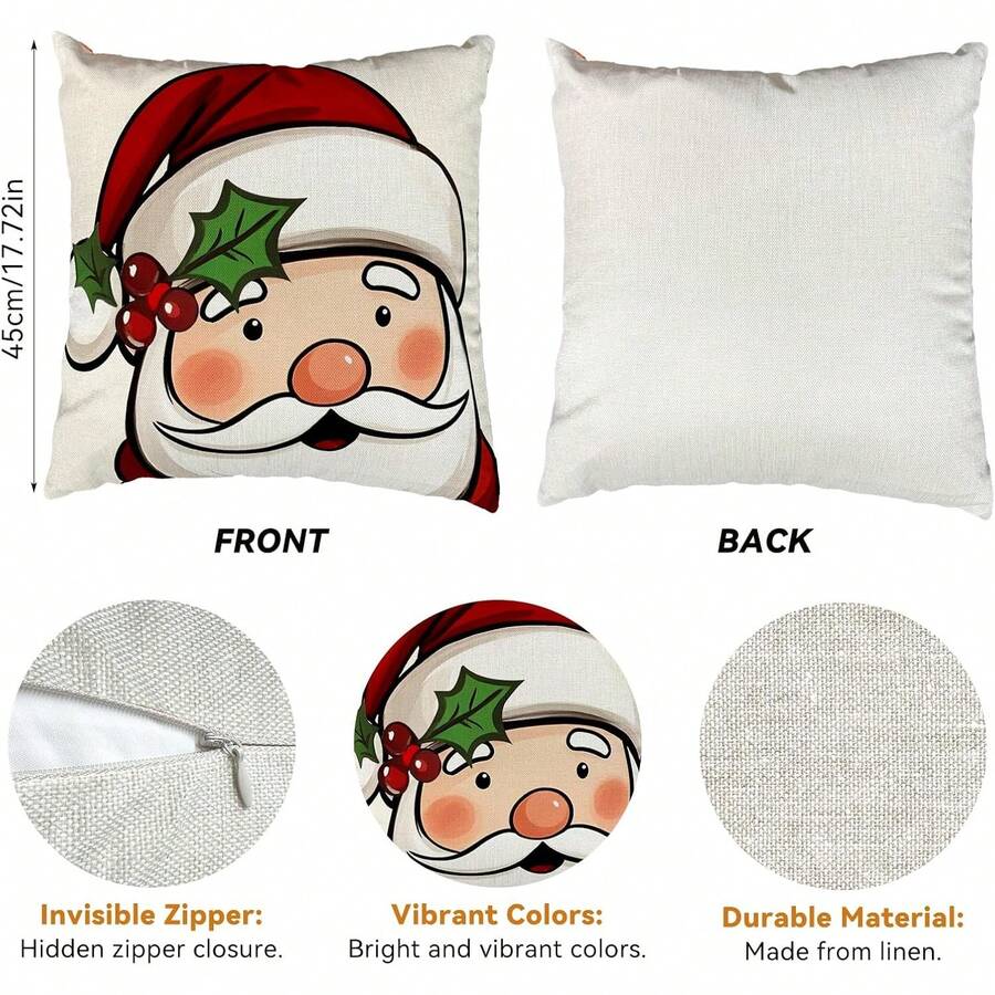 4 fundas de almohada de Navidad, 4 x 18 pulgadas, fundas de almohada de gnomo de Papá Noel, funda cuadrada de feliz Navidad, funda de cojín de invierno para habitación, sofá, patio, recámara - J - Ver 1