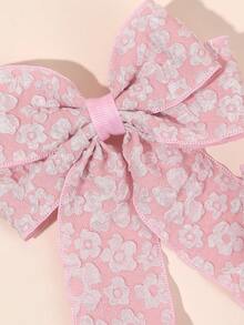 2pcs Cream/Pink Lace Hair Bows For Girls ,Sweet Flower Print Hair Clips With Long Ribbons ,Alligator Clips ,Elegant Barrettes ,Hair Accessories For Daily Life ,Vacaton & Festivals,Favor Gifts