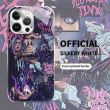 Funda Jinx HD de vidrio templado para móvil, diseñada con grafitis y personajes atrevidos. Es compatible con los modelos  17,  16,  16 Pro Max,  15,  15 Pro Max,  14,  13,  12 y  11 Pro. Fabricada en TPU, ofrece protección a prueba de golpes. Es un regalo ideal para familiares, amigos, niños, cumpleaños, el Festival de Primavera, días festivos, novios, novias y San Valentín.funda de ,  funda de  16, Navidad,  fundas de , funda de  15,  17 Pro Max, fundas para - Plateado - Ver 3