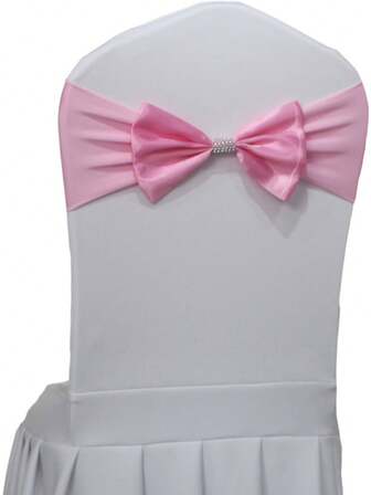 1条/5条/10条粉色氨纶椅套，弹力椅带，带水钻扣，婚礼缎面椅套蝴蝶结，适用于新娘、婴儿派对、宴会、酒店、聚会、活动、生日、家居厨房装饰