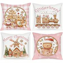 Lanpn Fundas de Almohada Navideñas 12x12 Juego de 4, Fundas de Almohada Casa Hombre de Jengibre Fundas de Almohada Navideñas Funda de Cojín Decorativa para Habitación Sillón Sofá Decoración del Hogar - rosa - Ver 1