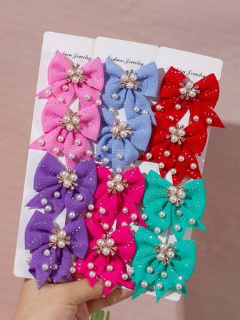  VBOOR 6 יחידות סיכות לשיער בצבעי סוכריות צרפתיים בצבע אחיד עם ריינסטון, סיכות שיער קריסטל פנינים אלגנטיות, אביזרי שיער לנשים ליום יום ולמסיבה