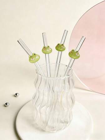 1/2PCS Frog Design Glass Straw - Playful Reusable Bent Straw For Milk Tea, Cocktails & Iced Drinks. Creates Vibrant Party Atmosphere For Dessert Shops And Celebrations. Perfect Gift For Nature Enthusiasts. Ideal For Cafes And Office Use.H Kitchen And Outdoor Scenes | Fashionable And