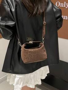 1pc Mini Faux Brown Suede Boxy Bag With Adjustable Shoulder Strap, Zipper Closure Fashion Crossbody Handbag For Women, Suitable For Daily Use, Dates, Shopping, Work - Coffee Brown - View 3