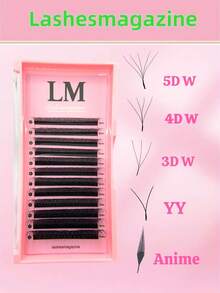 12排D卷翘YY/3D/4D/5D W/动漫睫毛形状单根嫁接睫毛，自然/柔软/黑色/轻盈DlyY睫毛，自然长款簇状睫毛，适用于美睫师、沙龙使用 - D - 查看 10
