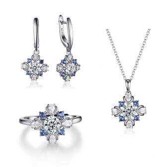 ชุดเครื่องประดับเงิน 925 รูปเกล็ดหิมะ ประดับเพชร คิวบิกเซอร์โคเนีย หรูหราสง่างาม เหมาะสำหรับงานปาร์ตี้คริสต์มาส งานกาล่าฤดูหนาว นิทรรศการศิลปะ ออกเดท สังสรรค์ และอีกมากมาย