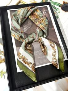 1pc Women's Green Chain Print Square Scarf, Fashion Headscarf/Waist Belt, Versatile Apparel Accessory - Green Edge Chain - View 3