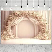 2D Flat Banner 1pc Elegant Floral Arch Backdrop Banner - Pink And White Roses With Greenery, Perfect For Valentine's Day, Birthdays, Anniversaries, And Photo Shoots. Easy-To-Use Indoor/Outdoor Party Decoration. Polyester Material. Photo Backdrop | Romantic Decor | Durable Polyester, Floral Decor - 1 Piece (1 Item) - View 2