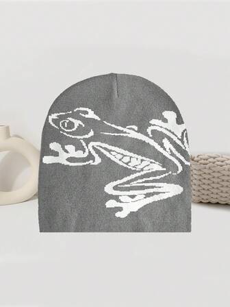 Y2K Graphic Beanie Hat, Unisex Gothic Style Knitted Warm Casual Outdoor Winter Hat, Animal Pattern, All Season Men Winter Head