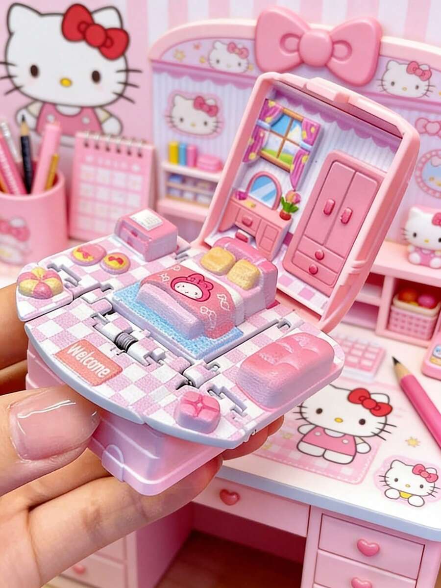Llaveros 3D pop-up de Sanrio, con adorables escenas de dormitorio en miniatura de My Melody y Kuromi - Llaveros plegables de PVC con diseños de dibujos animados vibrantes, ideales como decoraciones y regalos navideños - Multicolor - Ver 1