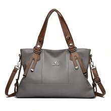 2024 勃艮第酒红色女士单肩包大容量托特包斜挎包 - 灰色 - 查看 10