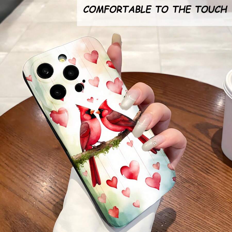 1PC Phone Case, Cardinals Hearts Branch Love Nature , Stylish Phone Case, Phone Decoration, All-around Lens Protection, Creative Small Gift, Funny Gift for Boys and Girls - ãã©ã㯠- ãã§ãã¯ãã 1