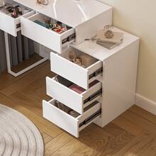 Dressing Table With Mirror And Stool Set, Modern Vanity Table Makeup Desk With 3 Color Lights Mirror & 5 Drawers, Bedroom White Dressing Table Set Cosmetics Dresser With Side Cabinet For Girls Women - 白色 - 查看 11