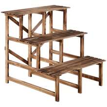 Outsunny 3-Tier Plant Shelf Made Of Fir Wood, 80 X 80 X 78 Cm, For Garden, Balcony And Terrace. - Brown - View 5