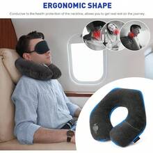 Inflatable Travel Pillow, Inflatable Neck Pillow Traveling Airplane, Travel Pillow With Soft Velour Washable Cover, U Shape Blow Neck Pillow Airplanes Train Car Travel - Xám đậm + Trung bình - Xem 3