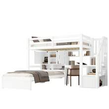Loft Bed (90 X 200 Cm) With Integrated Desk And Staircase, Storage Compartments And Shelves, White - White - View 11