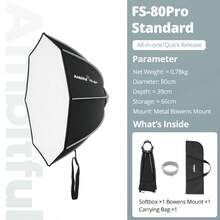 Ambitful FS-40PRO FS-60PRO FS-80PRO 快速安装八角柔光箱保荣卡口,适用于 Godox、Aputure、Sokani 影室 LED 摄影灯 - 黑色 - 查看 15