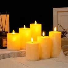 3 bougies électroniques sans flamme modernes à motif vertical en plastique beige. Bougies sans flamme décoratives pour la maison, idéales pour les fêtes. - Beige - Voir 2