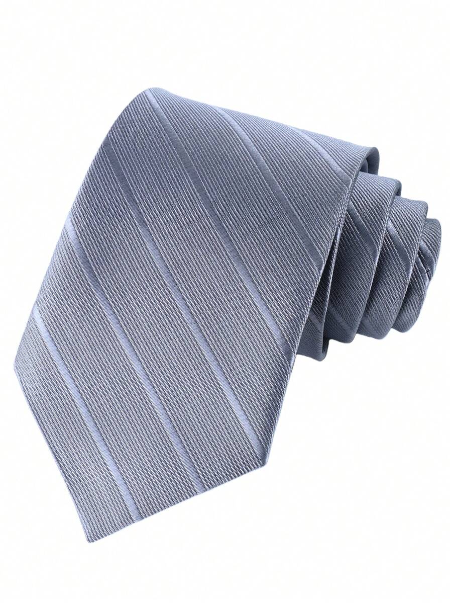 1 pieza Corbata de negocios para hombres, 8cm de ancho, hecha a mano, corbata formal profesional a rayas para entrevistas, de poliéster y seda jacquard - Plateado - Ver 1